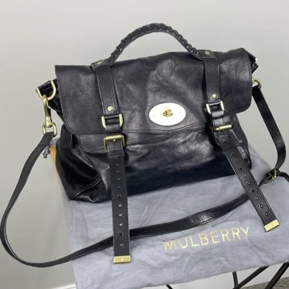 Mulberry Alexa Black Leather Oversized Satchel Purse